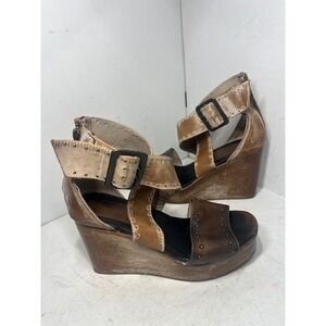 Freebird Brown Terra Leather Distressed Studded Wedge Sandals Sz 8